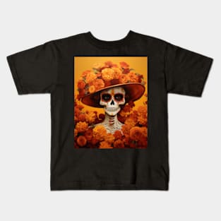 Halloween Skeleton Fall Leaves Kids T-Shirt